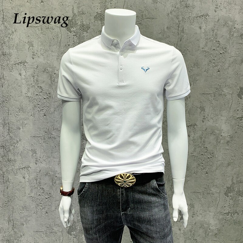 Summer Casual Simple Solid Slim Cotton Polo Shirts Men Fashion Embroidered Lapel Tops Men's Short Sleeve Button Shirt Stree