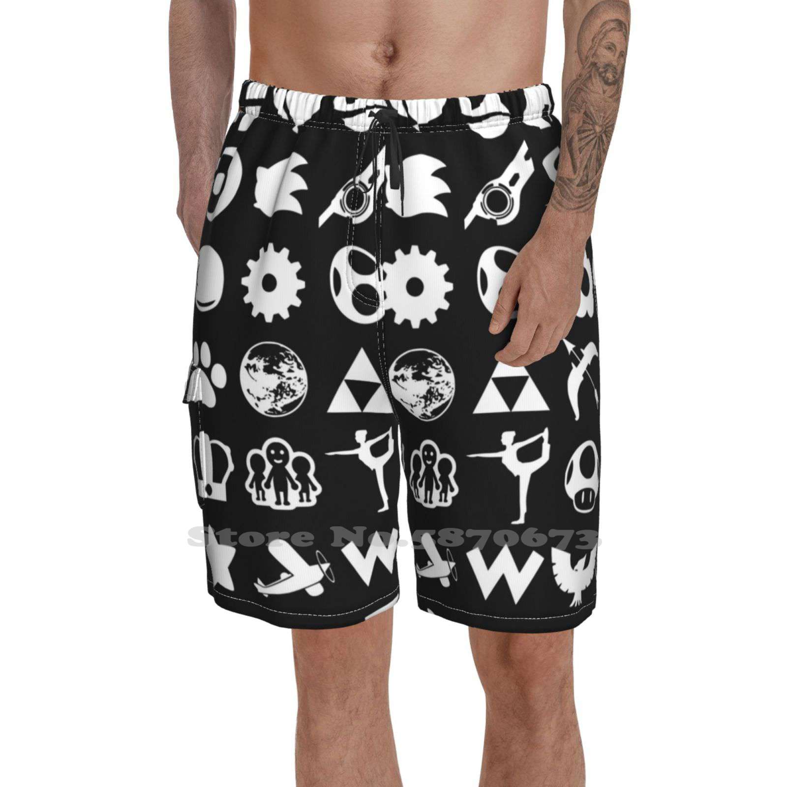 Smash 2.0 Loose Thin Beach Sports Shorts Balloon Fight Bayonetta Gamer Duck Hunt Earthbound Mother Final Fantasy Fire Emblem F