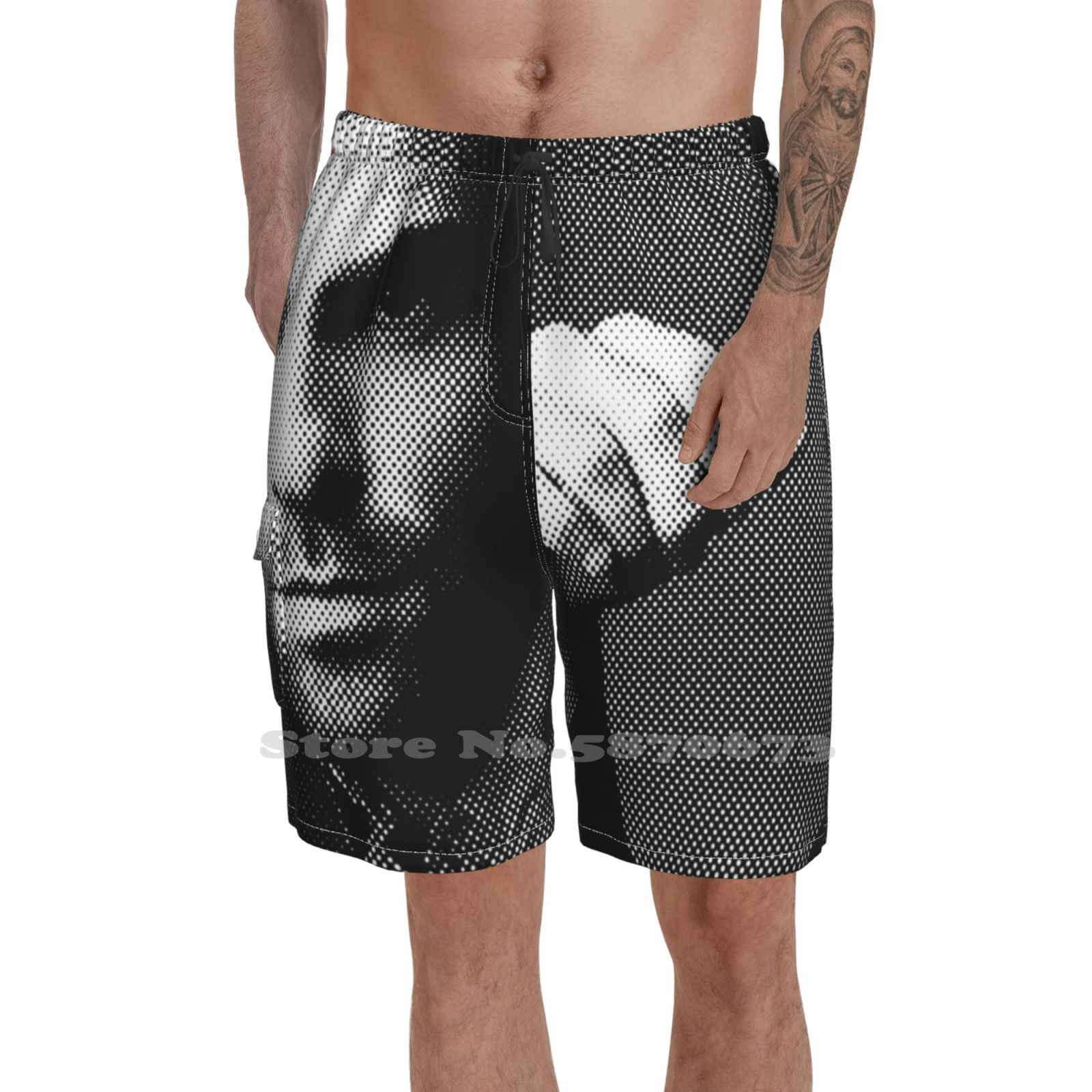 Quinto Black & White Painting Quick Dry Beach Shorts Bw Black And White Portrait Dot Pointtilism Smiling Quinto