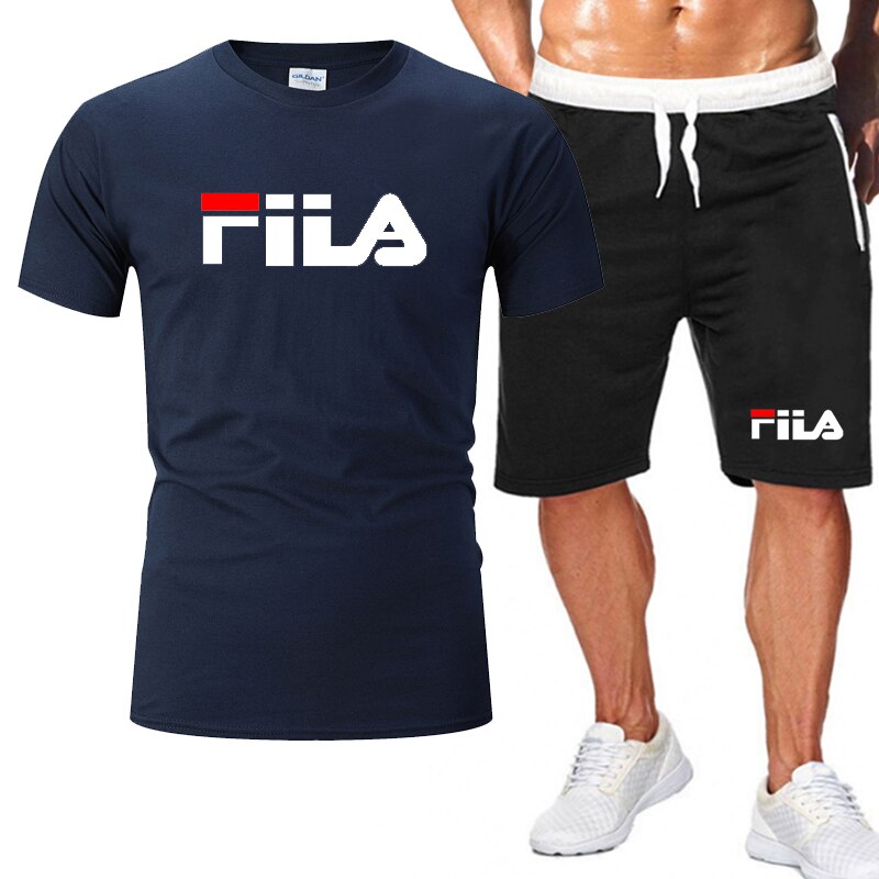 2021 Summer Men's T-shirt + Shorts Set Cotton Printed Casual Wear Outdoor Jogging Fitness Short Sleeve Set