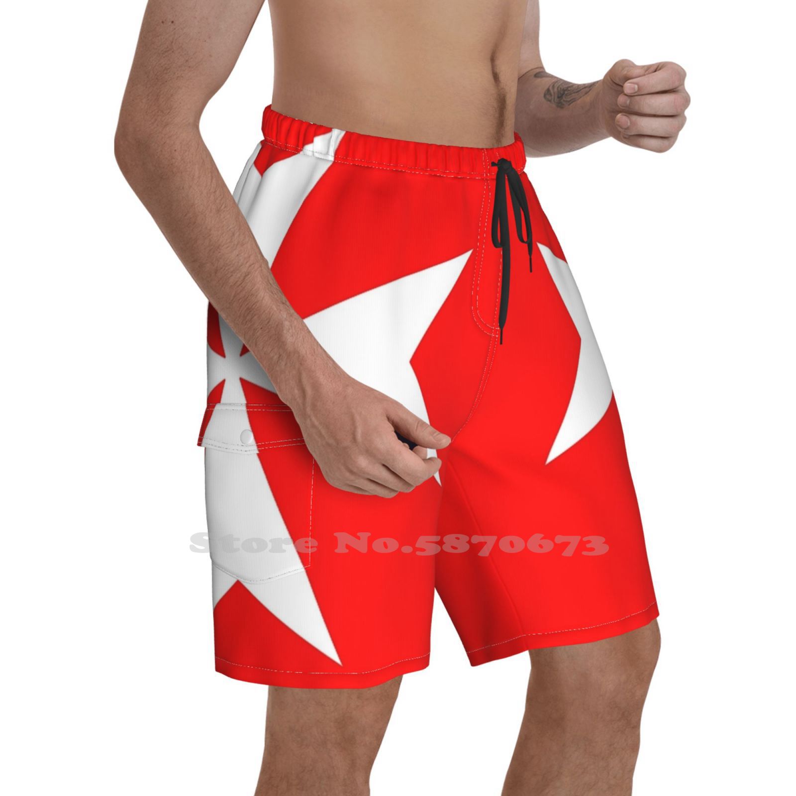 Malta Maltese Amalfi Cross Maltese Cross Knights Ler White On Red. Summer Pants Casual Shorts Male Streetwear Malta Maltese