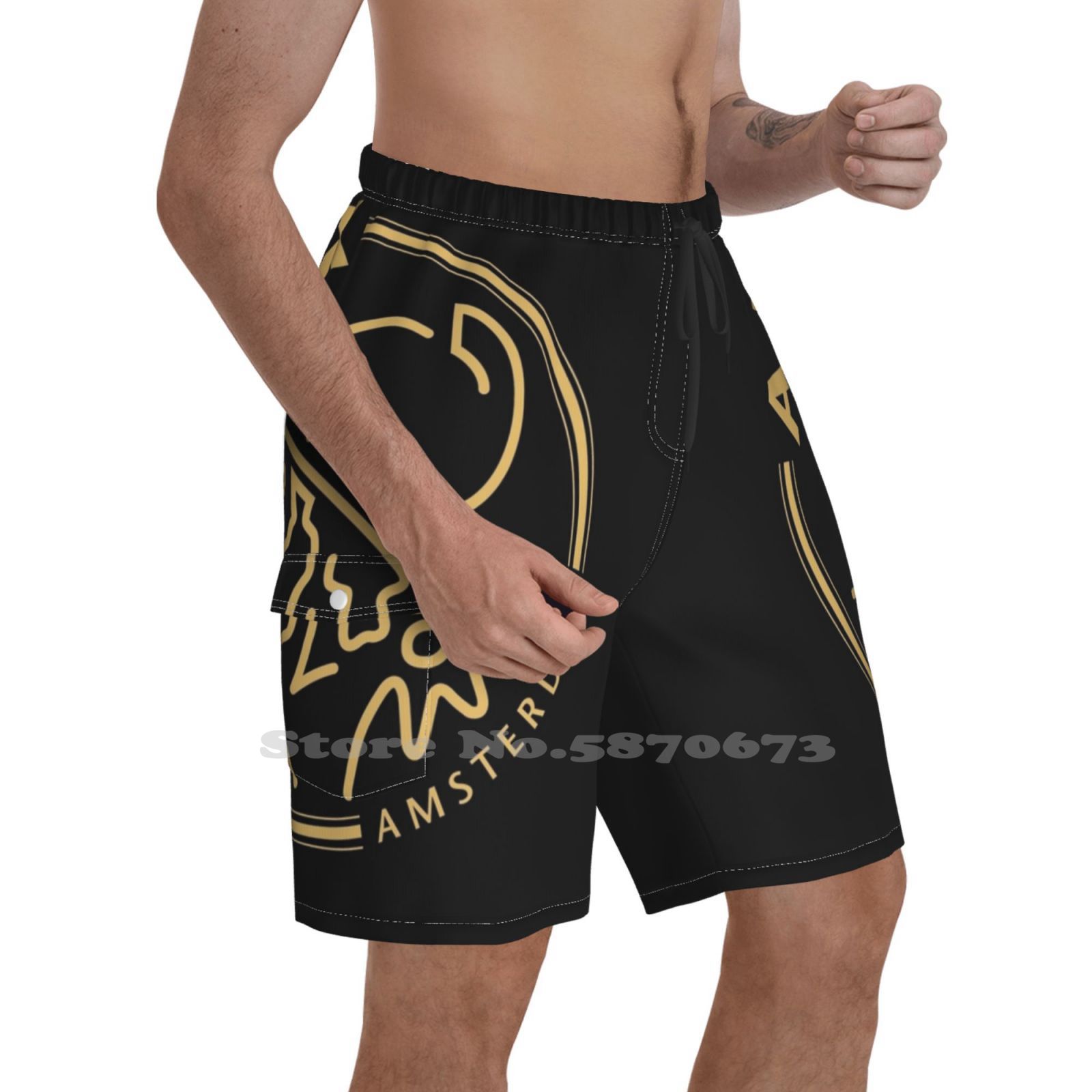 Gold Summer Pants Casual Shorts Male Streetwear Football Club Amsterdam Crest Emblem Logo Team Soccer Afc Real Amsterdamsche