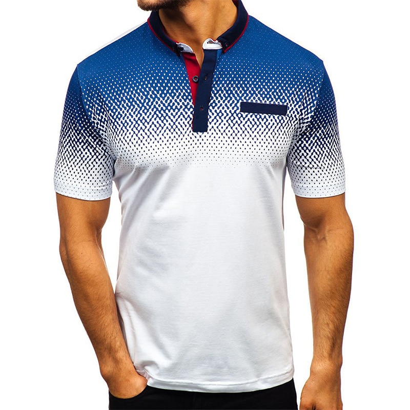 Brand Men Shirts 2021 New Fashion Printed Men Polo Shirts Gradient High Quality Breathable Summer Casual Polos for Men Clothing