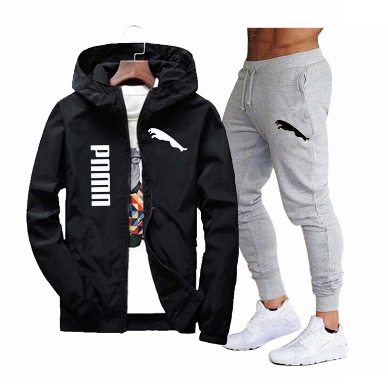2021 New PNMN Men Spring/summer Casual Hoodie Zipper Jacket + Pants Two Casual Sports Suit Men's Sportswear Sportswear Bran