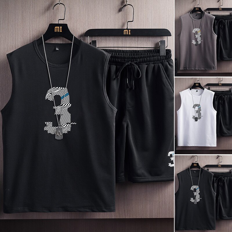 2021 New Sleeveless Suit Men Sportswear Loose Vest Suit Men Fashion Classic Sports Suit Men's Student Sports Basketball 4XL