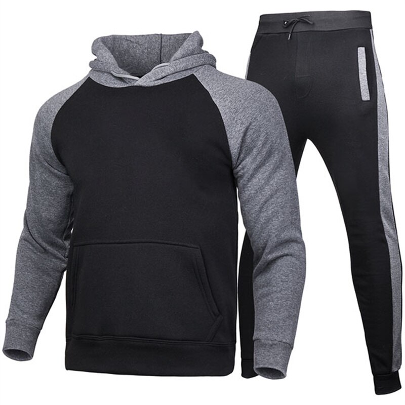 2021 Spring and Autumn Brand Patchwork Pocket Pullover + Men's Running Leisure and Entertainment Suit Sports Suit Tracksuit