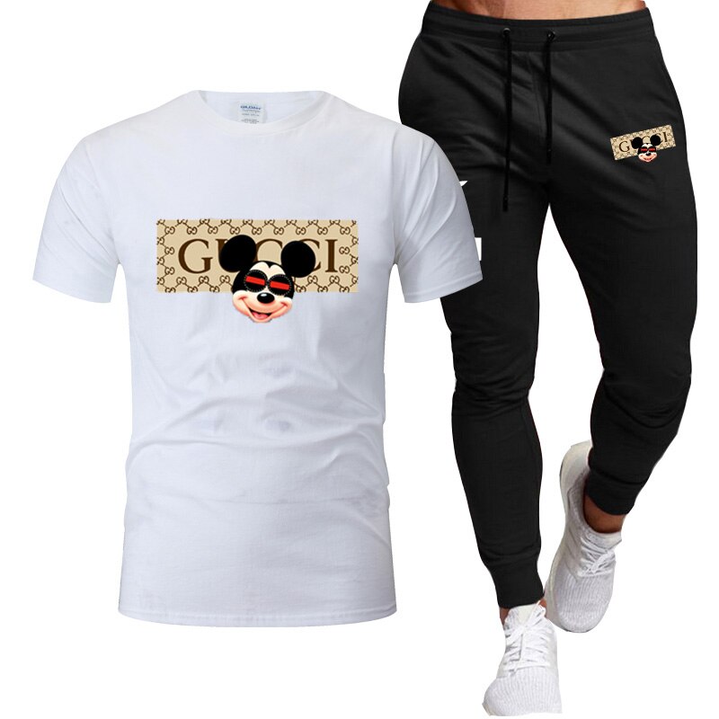 2021 Men's Leisure Fitness Sports Suit 2-piece T-shirt + Pants Short-sleeved T-shirt + Pants Men's Sportswear Brand Su