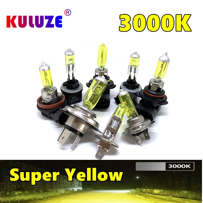 KULUZE H1 H3 H4 H7 H8 H11 Super Yellow Headlamp 3000K HB3 HB4 9012 Halogen Lamp Upgrade Rain And Fog Proof Light Car Bulb 2 pcs