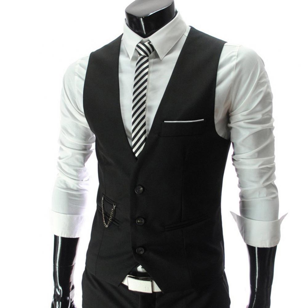 Plus Size Vests Men Business Fashion Solid Color V Neck Sleeveless Button Pocket Blazer Suit Waistcoat Wedding Party 5XL