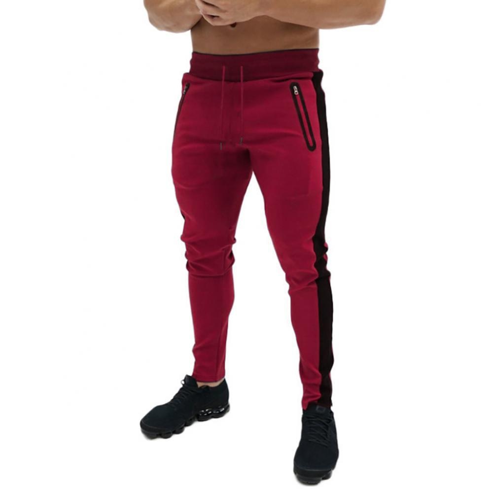 60%HOT Sporty Men Autumn Color Block Drawstring Pockets Skinny Jogging Pencil Pants
