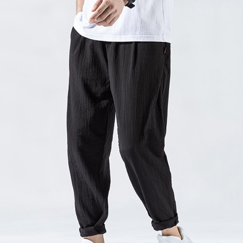 Summer Men Pants Casual Polyester Mid Waist Super Thin Drawstring Solid Color Multi Pockets Harem Pants Sports men Trousers