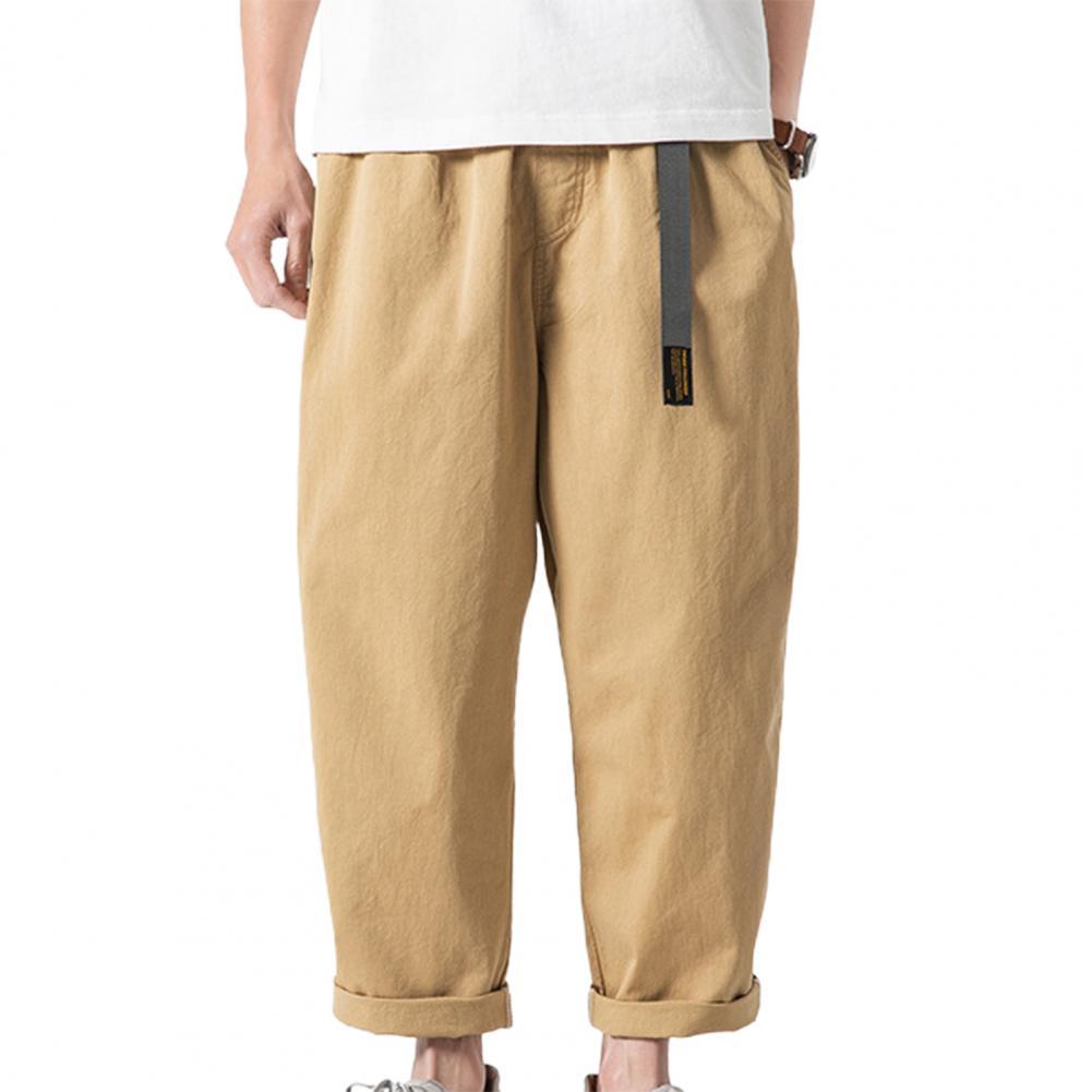 Summer Pants Men Plus Size Cotton Blend Solid Multi Pockets Belt Lettter Print Men Cargo Pants Harem Pants Streetwear Sports