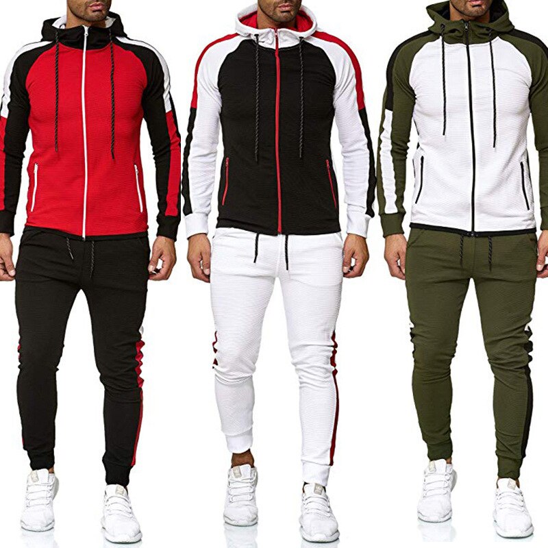 Wholesale Fashion Stripe Color Men's Hooded Sports Tracksuit 2 Piece Set Men Clothing Mens Tracksuits 2020 Men Outfit Set