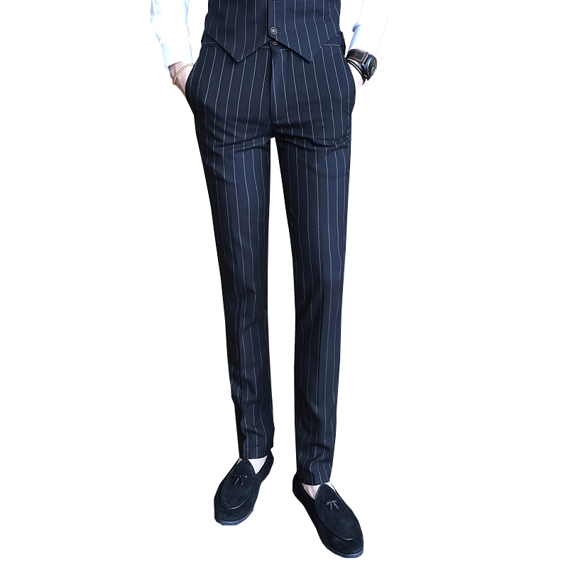 men's formal dress pants fashion striped casual slim office pants Pantalon classic retro checkered suit pants wedding pants