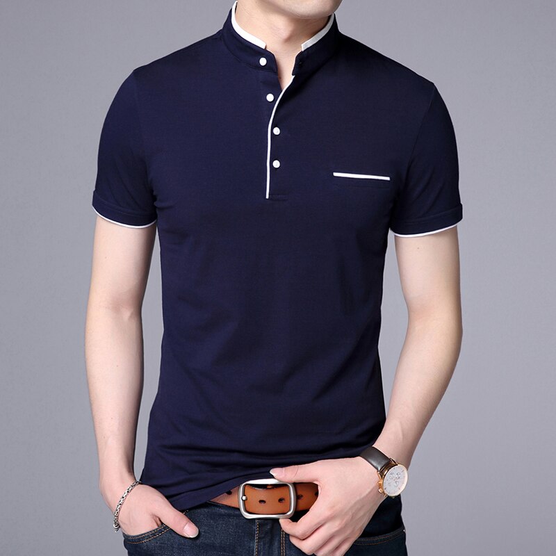 2021 New Fashion Brand Polo Shirt Men's Summer Mandarin Collar Slim Fit Solid Color Button Breathable Polos Casual Men Clot
