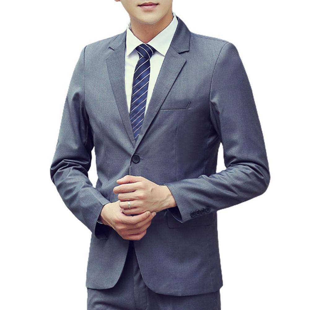 Men Single Breasted Solid Color Slim Blazer Vest Pants Suit 3 Pieces Set for Business