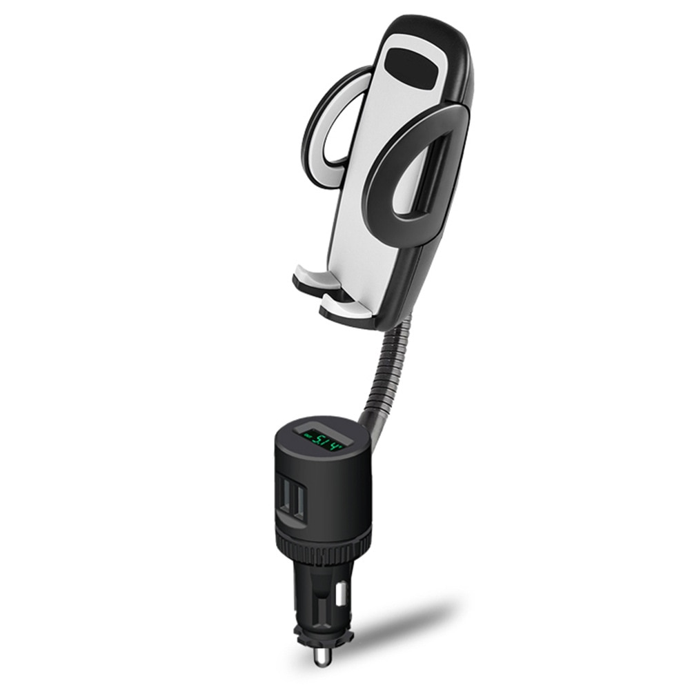 3.1A Dual USB Car Charger Mount Holder Cigarette Lighter Port Digital Display Car Adjustable Holder Mobile Phone Charging Holder