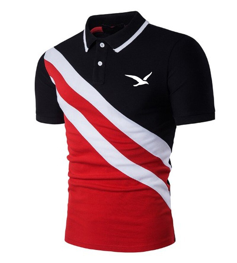 Seagull print Summer Men Polo Shirt Casual Short-sleeve Hit Polo Shirt Oblique Striped Lapel Tops Men Slim Fit Breathable Polos