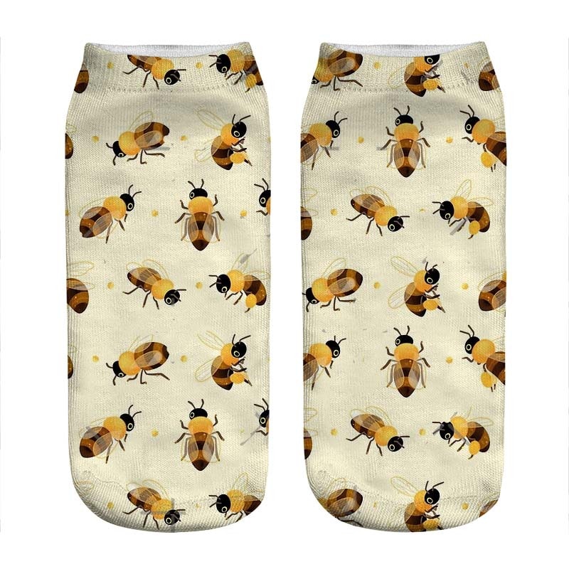 Women's socks kawaii Light yellow Honey bees Printed Socks Women harajuku Happy Funny Novelty cute girl gift Socks for wome