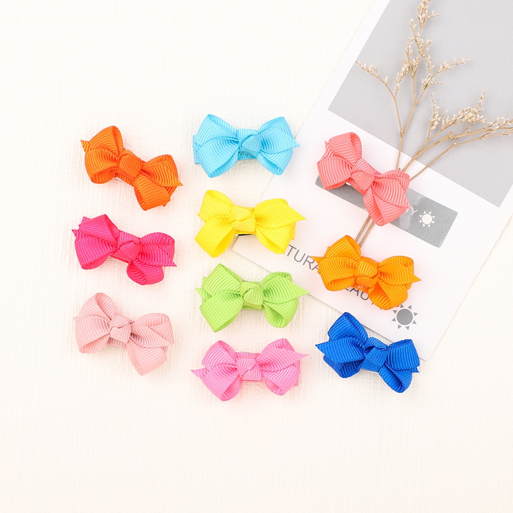 10pcs/lot 4 CM Mini Solid Color Grosgrain Ribbon Bows Toddler Hair Clips Cute Princess Bangs Hairpins DIY Clothing Decoration