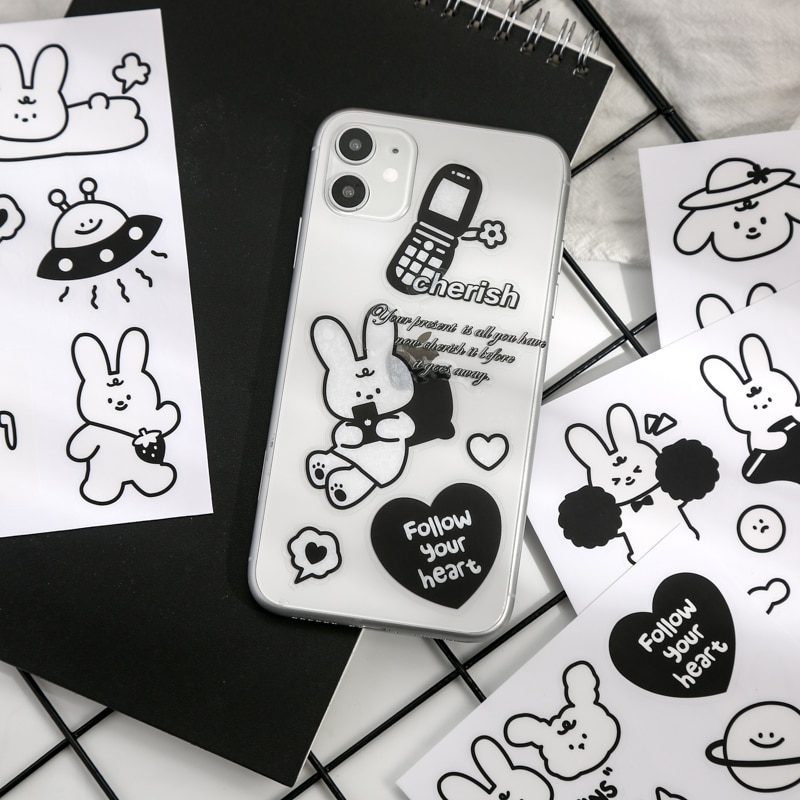 Yoofun 4pcs/pack white and black stickers Kawaii Sticker for Scrapbooking Laptop Phone Diary Decoration Cute Stationery