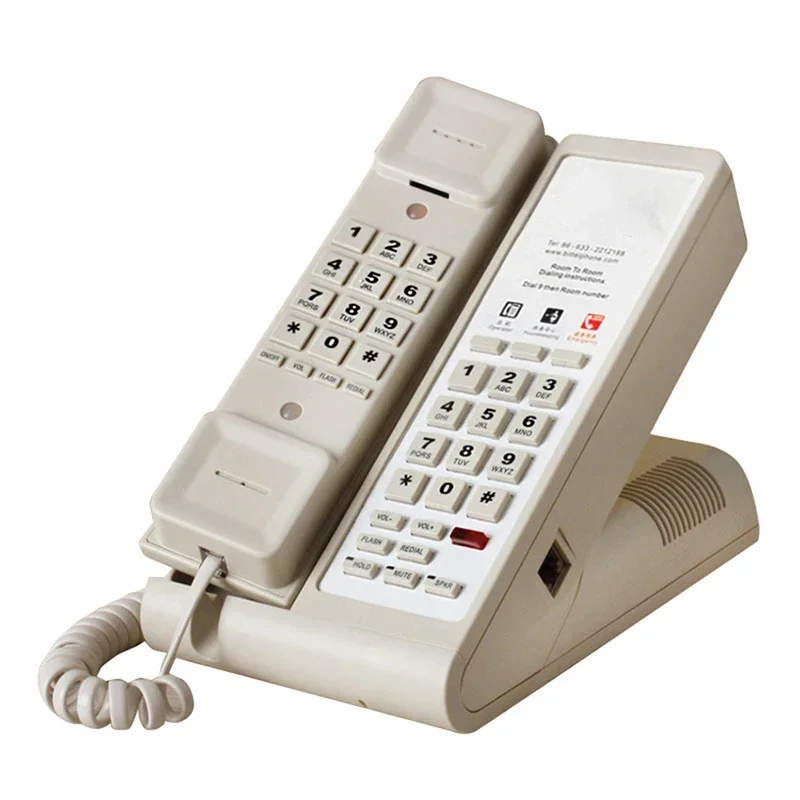Desktop Corded Landline Phone Flat Panel Hotel Fixed Telephone, Single / Double Dial-up, Calling Hold, Flash, Redial