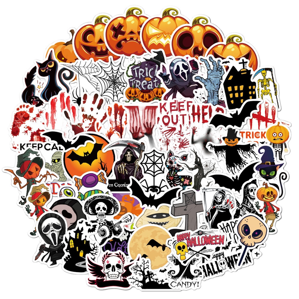 60Pcs Halloween Pumpkin Christmas Decoration Graffiti Stickers Mobile Phone Case Skateboard Suitcase Waterproof Stickers
