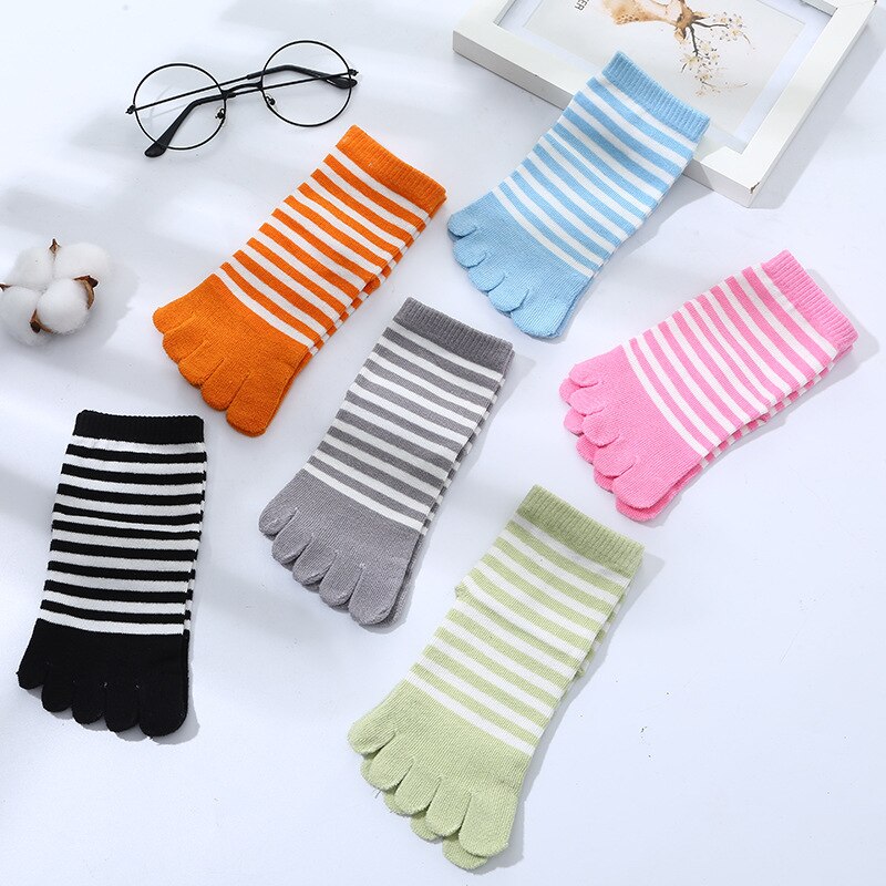 Kids Striped Cotton-finger Socks Boys Girls Casual Striped Children Toe Socks Five Finger Toe Breathable Soft Short Sock 4-12Y