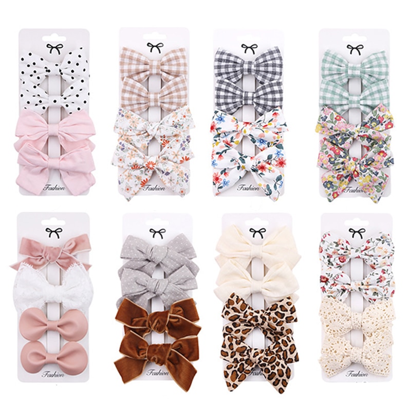2/4Pcs Baby Girl Hair Clips Leopard Print Big Bows Children Barrettes Flower Lattice Printed Kids Hairpins Baby Hair Accessories