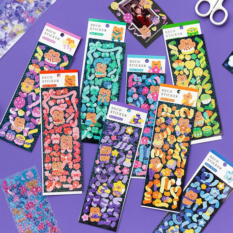 2 Pcs Cute Lovely Ins Korean Bear Stickers Decorative Adhesive Sticker Tape Kids Craft Scrapbooking Sticker Set for Diary Album