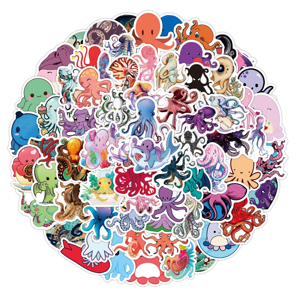 100PCS Funny Octopus Cartoon Stickers Kids Toy Animal Decals Waterproof Sticker for DIY Laptop Luggage Bicycle Skateboard