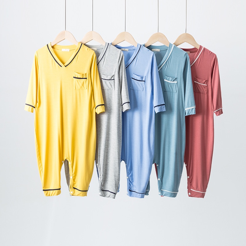 Children Home Wear Summer Baby Girls Long Sleeve Thin Modal Climbing Suit Unisex Korean Solid Color Air Conditioning Clothing