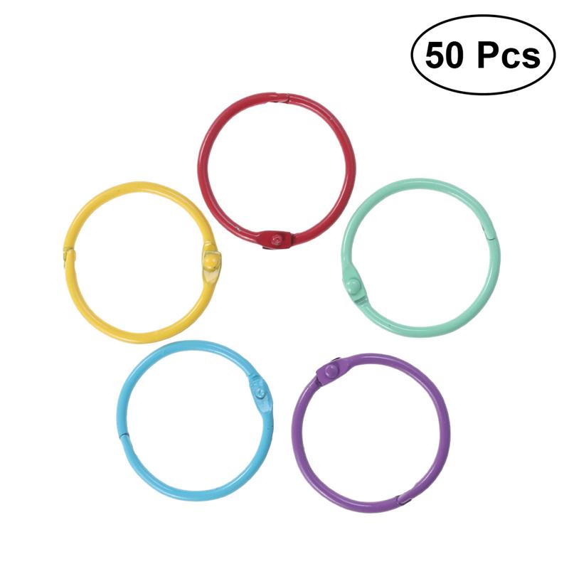 50Pcs Metal Book Rings Loose Leaf Binder Book Binder Hoops Office Binding Supplies (Yellow, Blue, Green, Red, Purple 10pcs Each)
