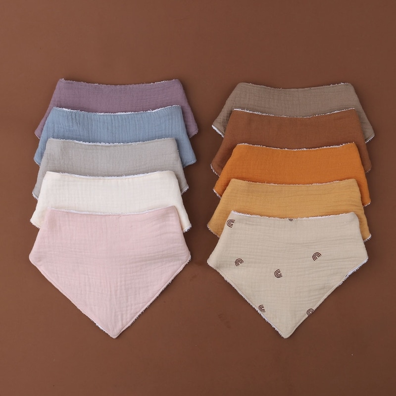 Solid Colour Cotton Baby Bibs Water Absorption Newborn Burp Cloths Snap Button Saliva Towel Triangle Towel Baby Feeding Stuff