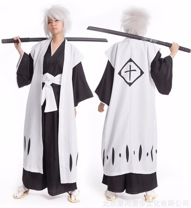 Anime Bleach Cosplay Costume Kyouraku Shunsui Kenpachi Zaraki White Cloak Coat Captain Cloak No Black Kimono