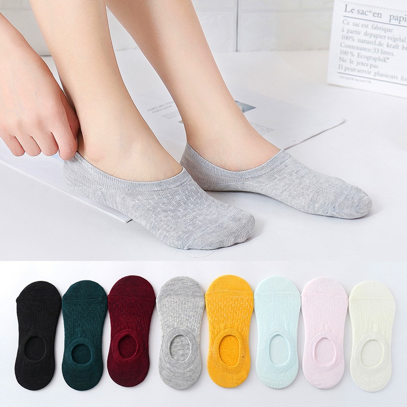 5 Pairs Of Ladies Silicone Non-slip Breathable Invisible Pure Cotton Solid Color Ankle Boots Socks Women Soft Slippers Socks