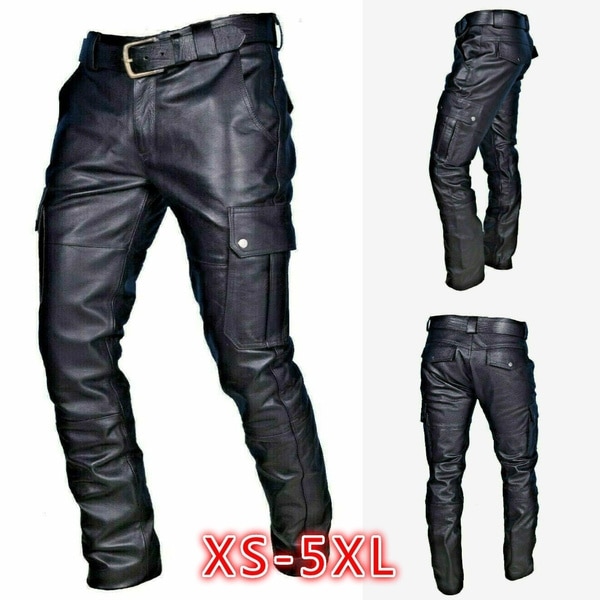 Punk Retro Goth Slim Men Leather Pants Brand Spring Autumn Men Pants Slim Fit Elastic Male Fashion Pu Motor Pants Plus Size#3