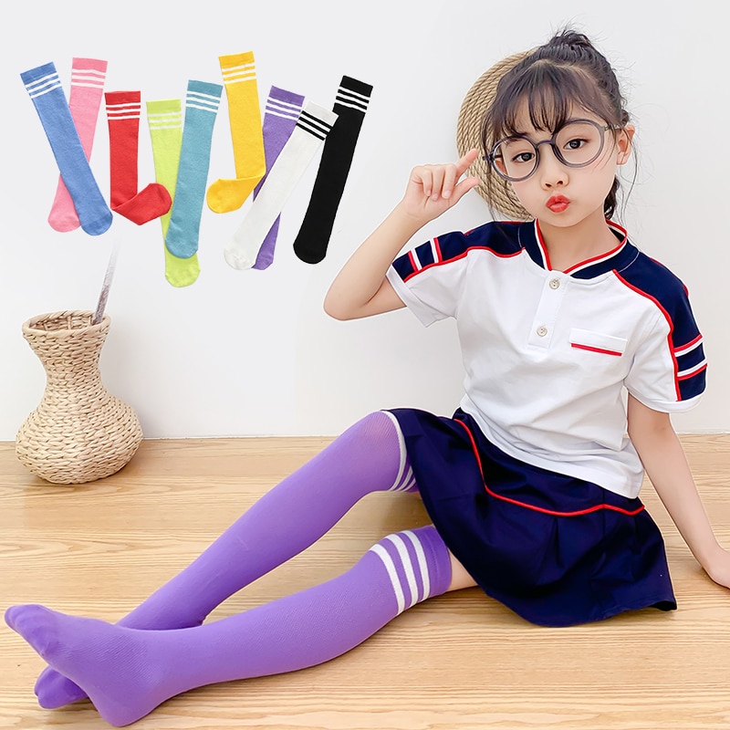 Children's long tube socks summer thin breathable mesh anti-mosquito socks summer cotton over the knee socks girls color