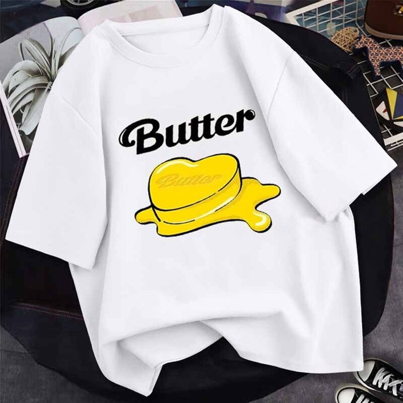 2021 Korean Harajuku New Album Butter Print T-shirt Men Women Modal/Polyester Tees KPOP Kawaii Ullzang Graphic T Shirt Clothing