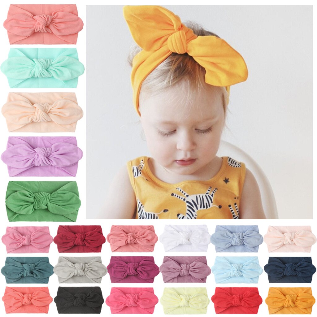 6pcs Baby Girl Elastic Turban, Newborn Bow Tie, Children's Clothing, Accessories Turban Solid Color Rabbit Ear Elastic Head