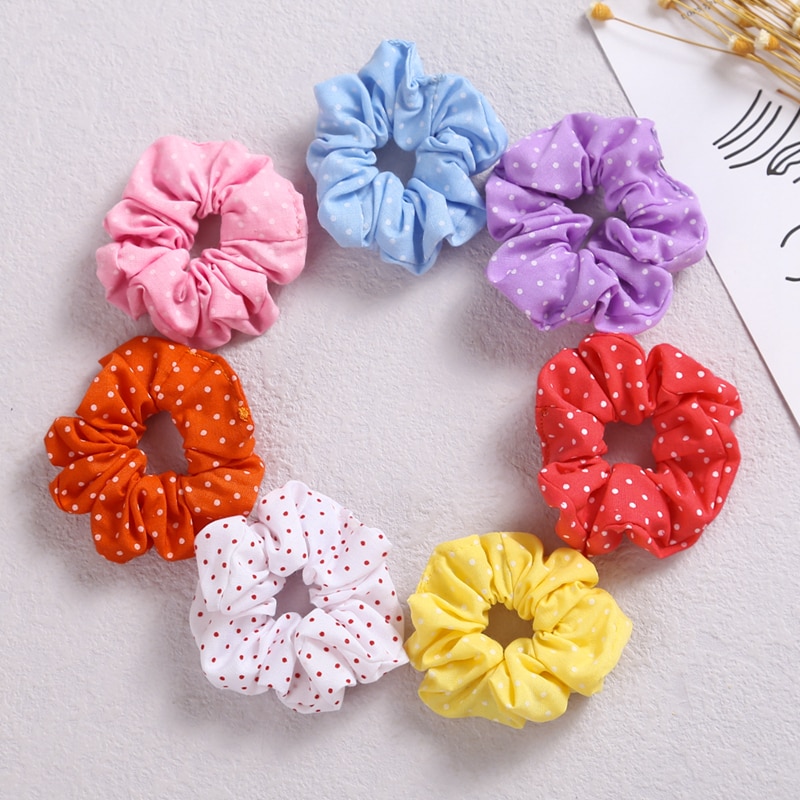 Baby Girl Scrunchie Polka Dots Hair Rubber Bands For Children Ponytail Holder Elastic Hairband Women Vintage Accessories Ties