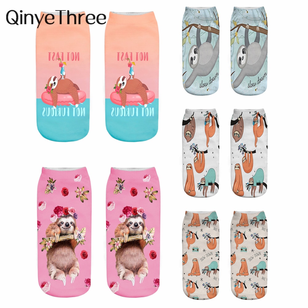 New Funny 3D Printed Cute Playing Sloth Unisex Kawaii Happy Yoga Animal Patterned Short Ankle Socks Dropship