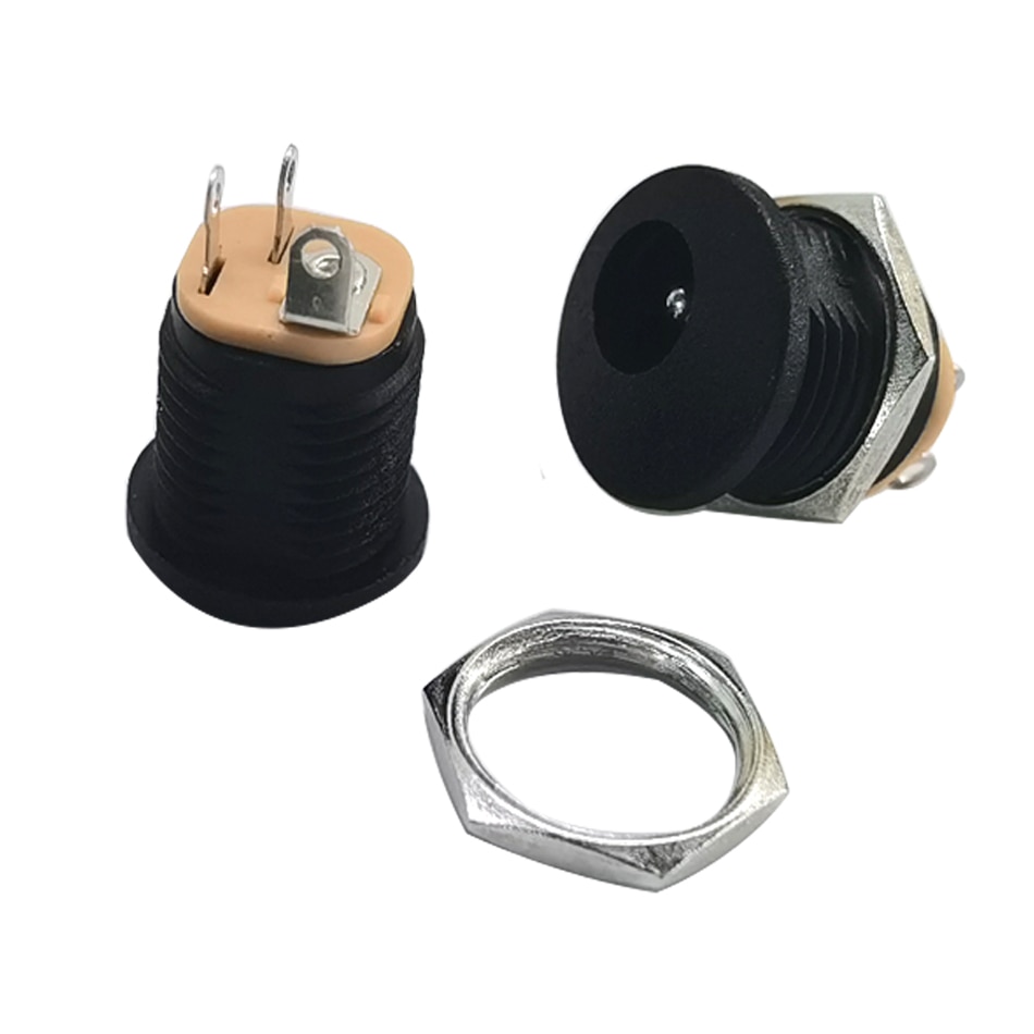50pcs DC-022 5.5x2.1mm DC Connectors Power Female Socket Round Hole Nut Interface Panel Mounting Supply Connector