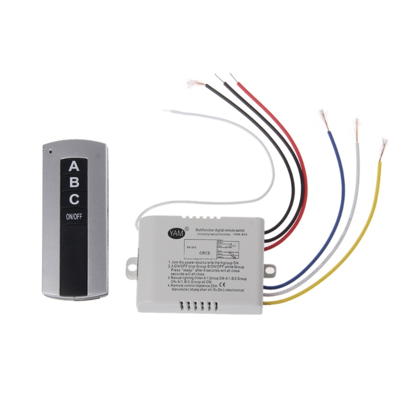 3 Channel ON/OFF Wireless Light Switch and Receiver Kit Remote Control Smart Light Receiver Transmitter Durable