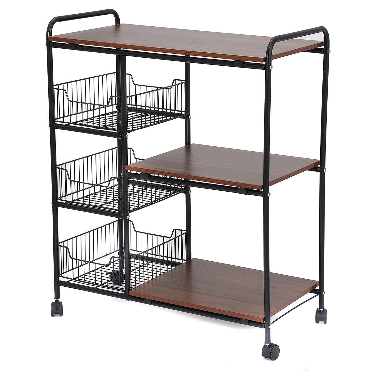 Kitchen Cart Kitchen Rack Multi-layer Storage Stand with 3 Mesh Baskets Wheel Trolley Household Multi-function
