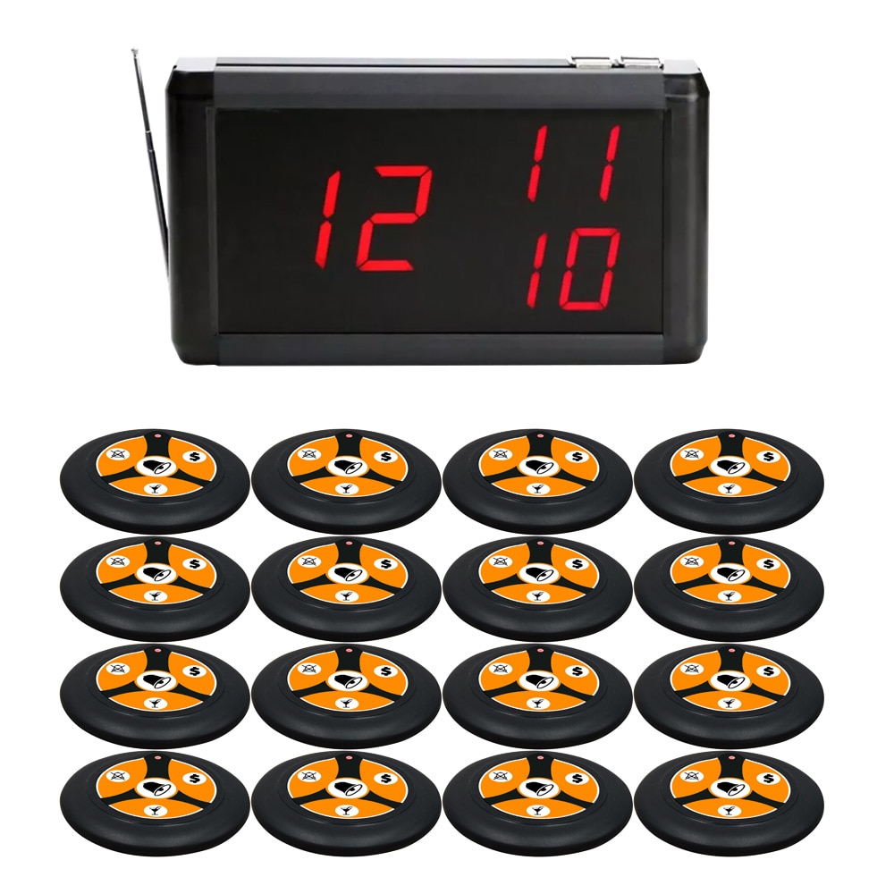 Hookah Calling Device Wireless 1 LED Screen Digital Display Receiver + 16 ButtonsTransmitter for Restaurant Cafe Hospital