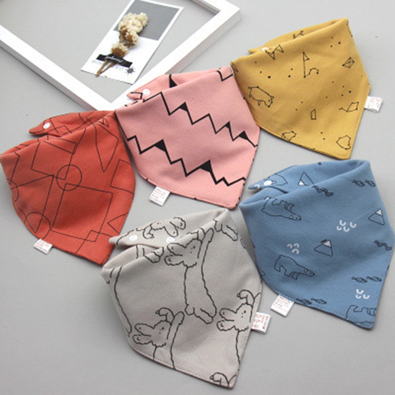 5 Pcs/batch Baby Bib Triangle Double Cotton Bib Cartoon Printed Saliva Towel Baby Boy And Girl Feeding Apron Cotton Turban Bib