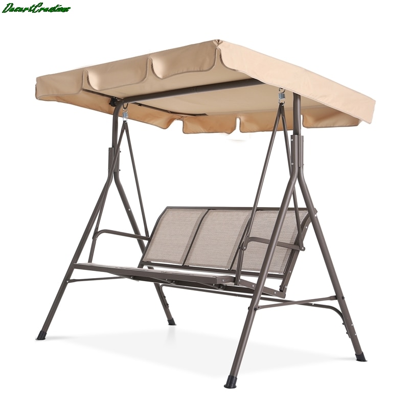 3 Person Outdoor Patio Swing Steel Frame Textlene Seats Steel Frame Swing Chair Beige