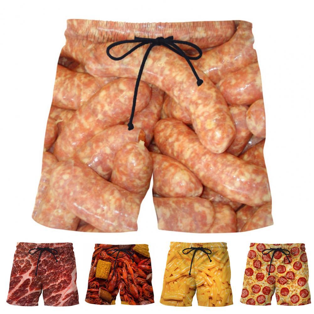 Sausage Party Food Full Printed Mens Shorts Unisex Streetwear Elastic Waist Shorts Summer Beach Harajuku Casual Shorts Have belt