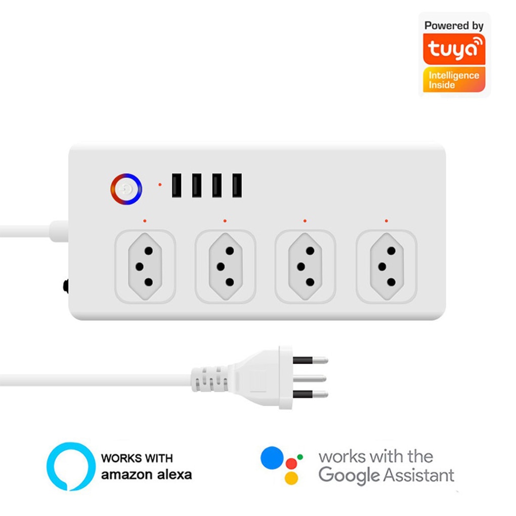 Power Strip with 4 Outlets 4 USB Ports Home Office WiFi Remote Control Power Strip Smart Wireless Outlet Brazil Plug